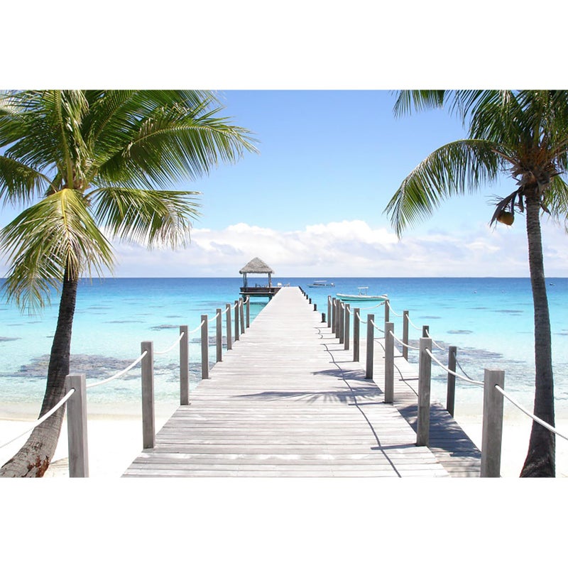 Baocicco 12x10ft Tropical Seaside Backdrop Summer Holiday Coconut Trees Wooden Pier Gazebo Photography Background Wedding Ceremony Honeymoon Birthday Party Summer Party Children Adults Portrait - Image 1